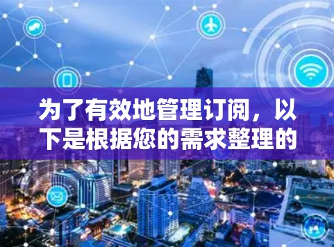 为了有效地管理订阅，以下是根据您的需求整理的订阅管理工具合集和使用步骤